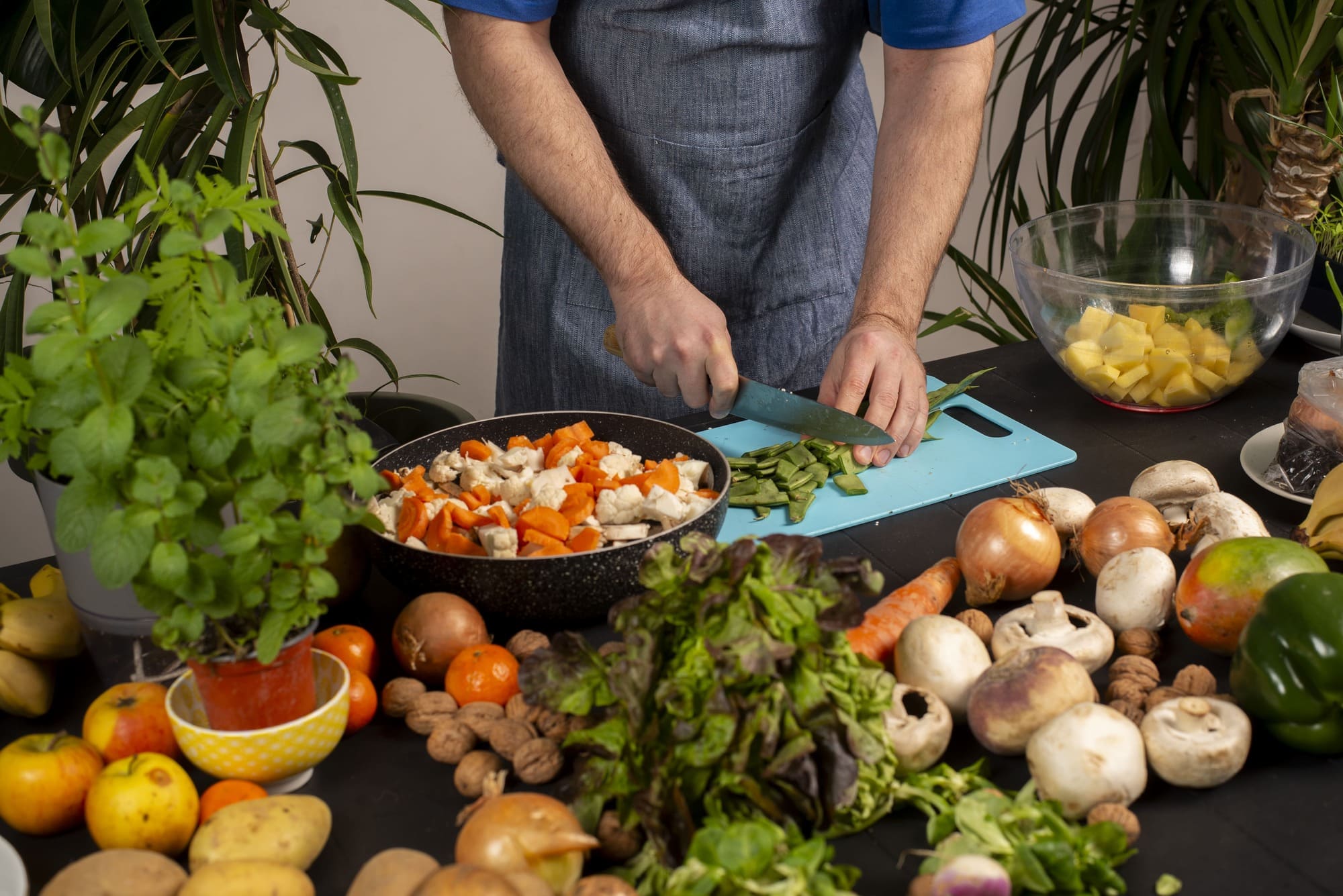 Chef preparing a healthy meal in a modern kitchen