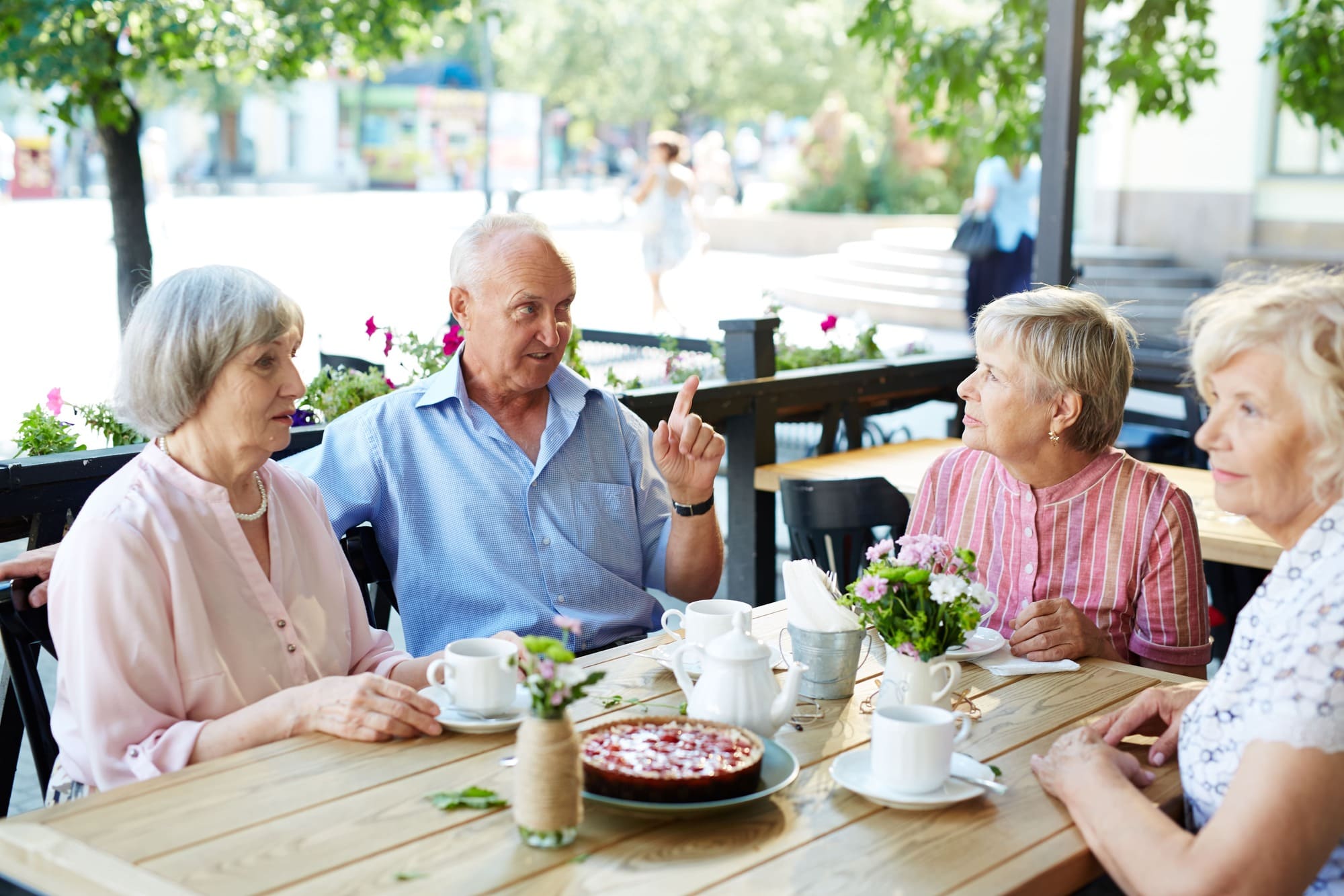 Residents enjoying an outdoor patio area